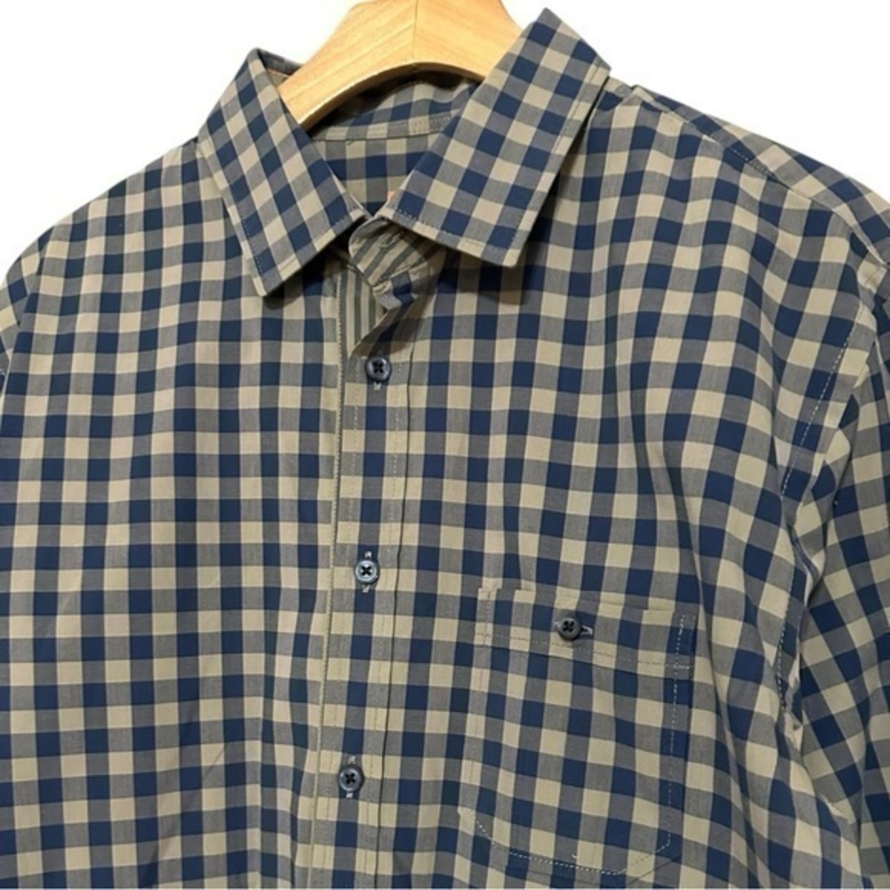 Boss Hugo Boss Orange Label Men’s Size L Tan Blue Checkered Button Down Shirt